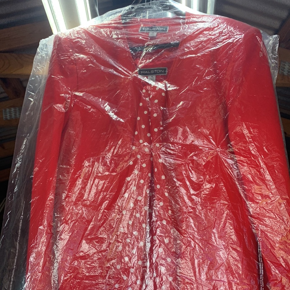 Red poke dot Sunday dress size 10 covered in plastic